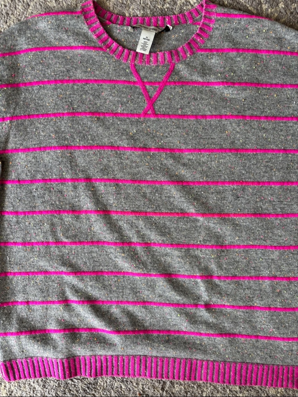 Autumn Cashmere Gray Sweater with Hot Pink Trim NWOT 100% cashmere